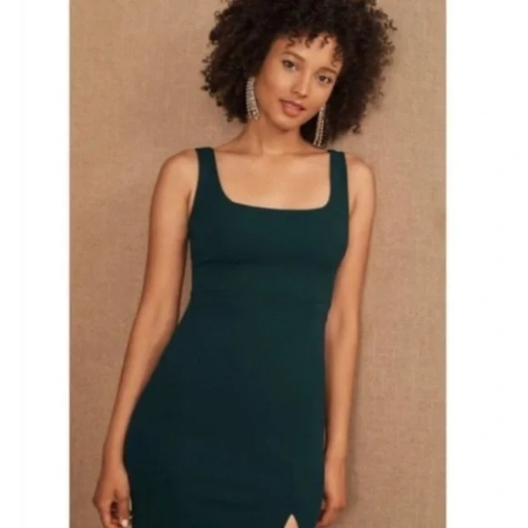 BHLDN green long dress with slit - Picture 6 of 9